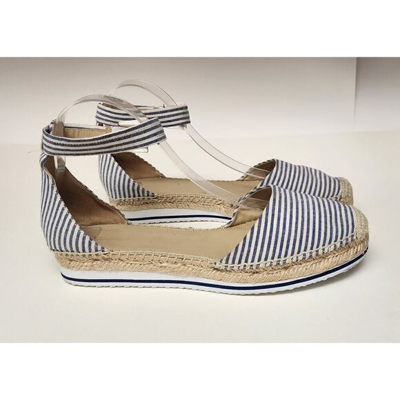 NORDSTROM Signature Women Sandals Espadrille Flat Blue/White Stripe US Size 9.5 - Picture 2 of 9